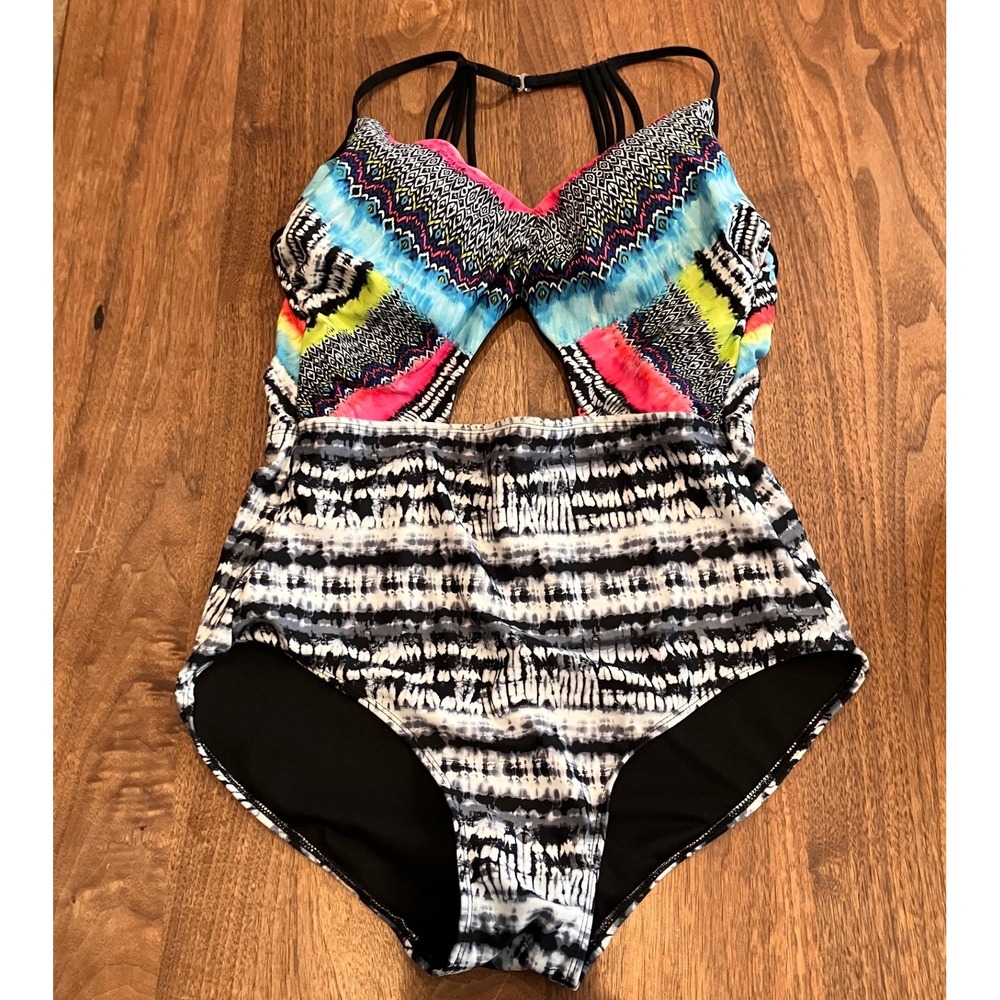 No‎ Boundaries Womens Tribal Tie Dye Cutout Monokini Swimsuit Large 11-13